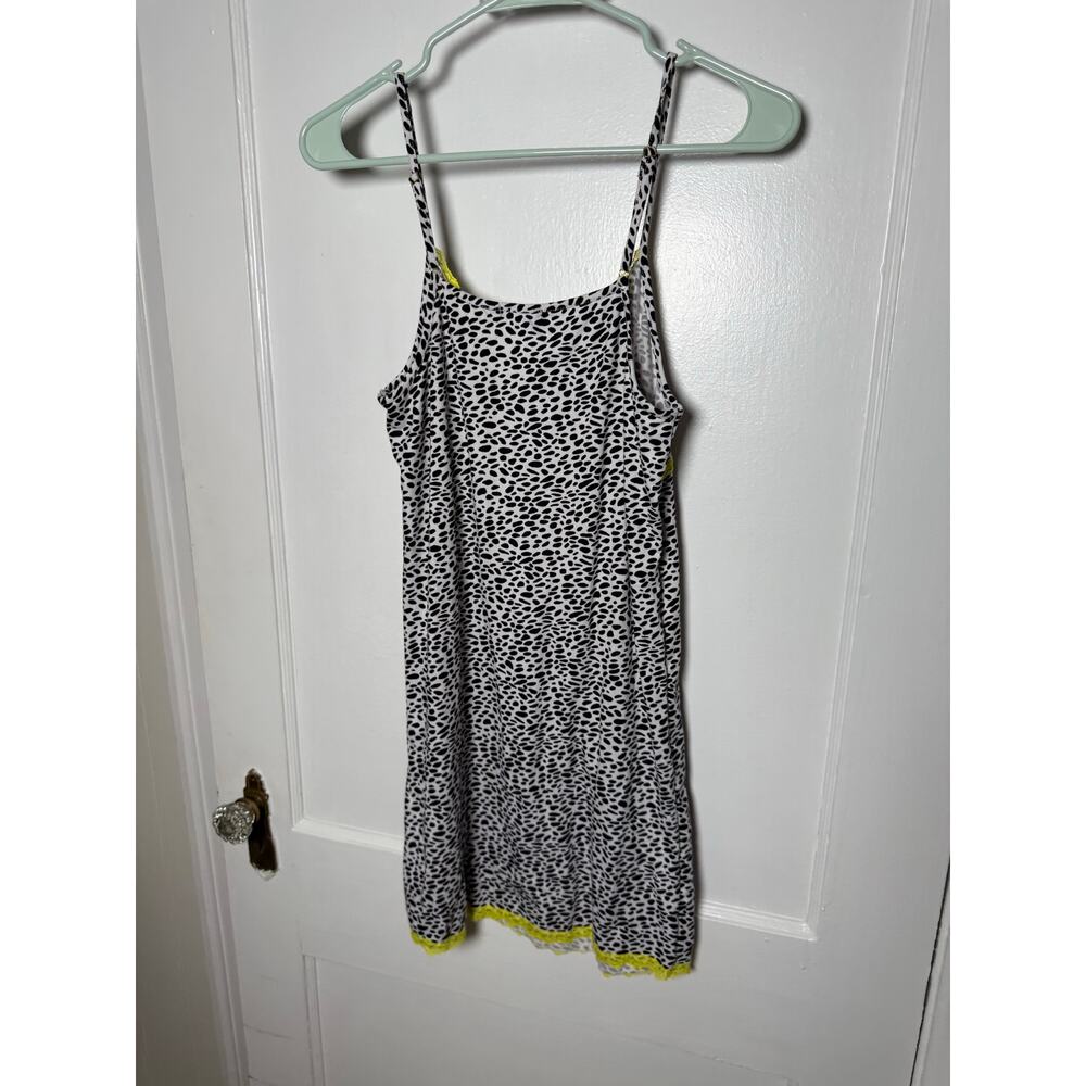 Vintage Y2K Black White Leopard Babydoll Lime Green Cami Mini Dress Women's MED - Picture 5 of 5